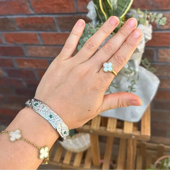 Baroque Malachite Stainless Steel Waterproof Eye Cuff Bracelet - Picture 9 of 17